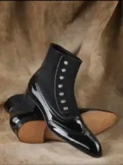Trendy Handmade Black Patent Leather Black Suede Smart Casual Ankle Button Boot