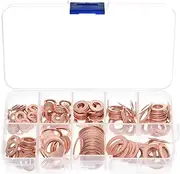 YUENTOEN 200 Piece Flat Washer Assortment Kit, Copper Metric Sealing Washers, Oil Seal Sheet Gasket for M5-M14 (9 Sizes), Ideal for Household and Commercial Appliance Repair