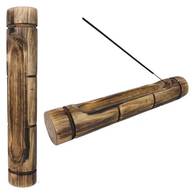 Bamboo Style Double Incense Stick Holder 12" Long Wood Ash Catcher