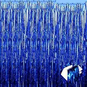 4 Pack 3.2Ft x 9.8Ft Blue Foil Fringe Curtain Backdrop, Metallic Tinsel Foil Fringe Streamers Curtains for Party, Photo Booth Props, Birthday, Wedding, Christmas Party Decoration Supplies