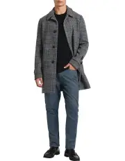 [Marcs] Oslo Wool Blend Check Coat in Charcoal