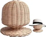 Hat Display Stand, 19.7" Head Circumference Rattan Hat Rack Stand, Rustic Desktop Mens Rack Helmet for Display Baseball Cap/Cowboy/Snapback/Wig Small Mens