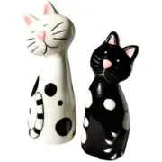 Ceramic Cat Salt & Pepper Pots Black & White Cats Fair Trade