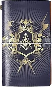 WHLBHG Freemason Gift Masonic Gift Freemasonry A6 Size Refillable Leather Travel Journal Freemasonry Symbol Notebook Masonic Faith Gift(Blue Freemason A6)