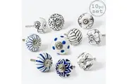 Nicola Spring Ceramic Cupboard Drawer Handle Knobs - Floral Design - Set of 9