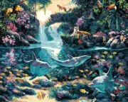 Clever Monsters Dolphin Lagoon Paint By Number Kit Framed 16x20