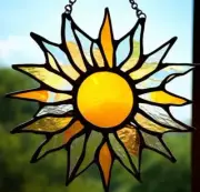 Huge Handmade Yellow Amber SUNFLOWER SUN STAINED GLASS SUNCATCHER / WALL HANGING