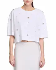 Sandro Cropped Pearl Bead Tee