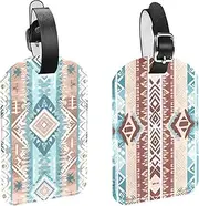 [CWAGFEQZ] 2-Pc Luggage Tag,Bag Tags for Luggage,Travel Suitcase Tags,Ethnic and Rhombus Geometry