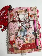 valentines junk journal scrapbook tassel pen clip 68 pages