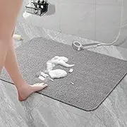 AUAUY Non-Slip Shower Mat, 40 x 60 cm, Soft Comfort Safety Bath Mat with Drainage Holes, Soft PVC Loofah Non-Slip Mat, Bathtub, Quick Drying Bath Mat, Grey