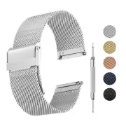 Mesh Watch Bands for Men,Metal Mesh Watch Strap with Tools(24mm, Silver)