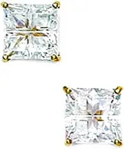[JewelryWeb] 14k Yellow Gold 6x6mm 4 Segment Square CZ Simulated Diamond Basket Set Earrings Stud Earring for Women