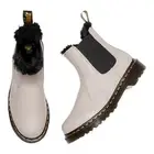 Dr Martens Pale Grey Super Soft Leather Black Fur Lined Chelsea Boots Size 7 New