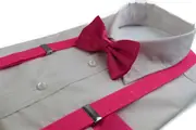 Mens Hot Pink 100Cm Suspenders & Matching Bow Tie & Pocket Square Set