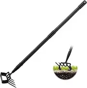 Weed Puller Gardening Tools, Hula Garden Hoe and 4 Tines Rake 2-in-1 Garden Tools for Weeding, Action Stirrup Hoe with 37"-62" Adjustable Long Handle for Lawn,Vegetable Garden Loose Soil and Weeding