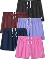 [Liberty Imports] 5-Pack Womens Athletic Shorts Mesh Basketball 5" Inseam Ladies Active Sports Set with Zipper Pockets