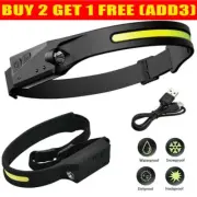 COB Motion Sensor LED Head Torch Headlight USB Waterproof Headlamp Rechargeable