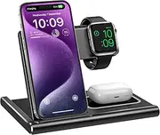 EXW Wireless Charging Station, 3 in 1 Charging Station for Apple Devices, Wireless Charger for iPhone 16 15 14 13 12 11 Pro & Max Series, AirPods Pro/4/3/2, Apple Watch (Black)