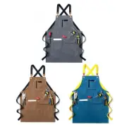 Woodworking Canvas Work Apron Cross-Back Strap Handcraft Bib with Tool Pockets