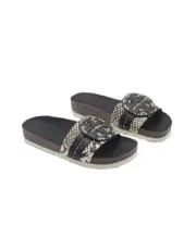 New Tory Burch Leigh Anatomic Slide Stamped Snake Printed Size 7