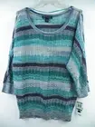 INC NWT WOMENS LARGE SWEATER TOP SHIRT OPEN SHOULDER KNIT GREEN STRIPE RAYON LUX