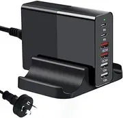 AU Plug 80W Charger Adapter 6-Port USB Charging Station PD 65W/30W and QC3.0 30W Fast Charger, Desktop/Travel Charging Hub Compatible with Laptops MacBook iPhone Smartphone Tablet Smart Watch