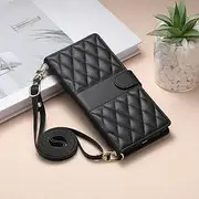 HJZSZX for iPhone 13 Pro Max Long Lanyard Crossbody Leather Wallet Card Phone Case Flip Cover(for iPhone 13 Pro Max/Black)
