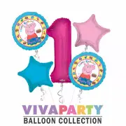 Peppa Pig Happy Birthday Balloon Bouquet, Peppa Pig Balloons (5 Balloons)