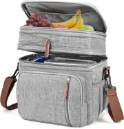 Lunch Bag for Women Men Double Deck Lunch Box - Leakproof Insulated Soft Large