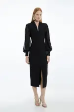 Petite Figure Bandage Figure Form Zip Detail Chiffon Sleeve Knit Dress