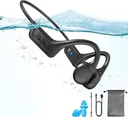 SilisoundTek Bone Conduction Headphones IP68 Waterproof,Wireless Bluetooth 5.3, Built-in Microphone and 32GB MP3 Open Ear Bluetooth Headphones for Running