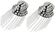 TEHAUX Pcs Pair Men's Fashion Rivet Epaulet Tassel Chain Shoulder Boards Badge Silver Star Costume Accessory