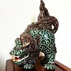 SHISHI LION Arabesque KUTANI Pottery Statue 12.2 inch Japan Antique Old Figurine
