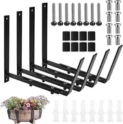 Window Planter Box Brackets, Adjustable Planter Box Brackets, Heavy Iron Duty Wall Mount Window Flower Boxes Bracket Outdoor, Windowsills Gardens Fences and Balconies (4 Pack)