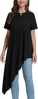 [LYANER] Women's Casual Tunic Tops Short Sleeve Irregular Hem Loose Swing Blouse Shirts