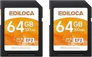 UHS-I 64GB SD Card 2 Pack UHS-I Memory Card Fast Storage, Read/Write Speed 90/20MB/s, C10, U1, V10, Full-HD & 4K Video, SD Card 64GB, Must-Have for Professional Photographers EF2-2PCS