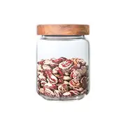 ANYGLEAM Condiments Container Round Glass Jar Storage with Airtight Wooden Lid Canister