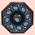 Octagonal Black Marble Bedside Table Top | Inlaid with Malachite & Semi-Precious