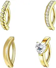 [Ormromra] Pack of 4 Fake Belly Button Piercing, Belly Button Piercing Ring for Women, Surgical Steel, Gold CZ Opal Heart Belly Button Piercing, Ring Clicker Piercing, Curved Navel Barbell Jewellery, Body