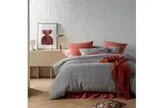 Vintage Design Homewares Sentosa 100% Linen with Jacquard Weave Quilt Cover Set Twilight Queen