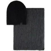 Kenneth Cole Reaction Men's Beanie and Wrap Scarf 2 pc Set Black/Grey One Size