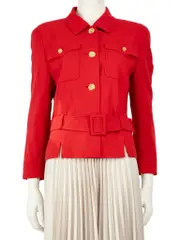 Red Pocket Detail Belted Jacket