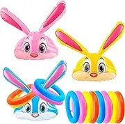 3 Set Easter Inflatable Bunny Ears Ring Toss Game 3 Rabbit Ear Hats with 12 Ring Toss Easter Rabbit Party Games for Kids Family School Party Favor Indoor Outdoor