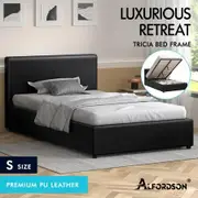 ALFORDSON Bed Frame Single Size Gas Lift Storage Base Black Leather CALLA