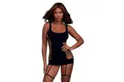 Dreamgirl Opaque Fence-net Garter Dress With Attached Thigh-highs Black Os