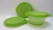 Tupperware Set of 3 FlatOut Containers 3 cup Lime Green Punch NEW w Pamphlet