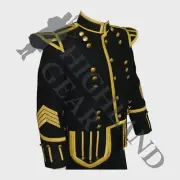 Scottish Black Military Piper Drummer Doublet Tunic Jacket