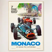 Galrie 1967 Monaco Grand Prix Vintage Racing Poster 25th Anniversary Collector's Art, Wood Frame, 70 x 100cm (28 x 40inch)