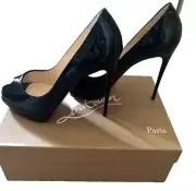 Christian Louboutin Black Very Prive Platform Peep Toe Pumps Sz 37 / Sz 7 Heels